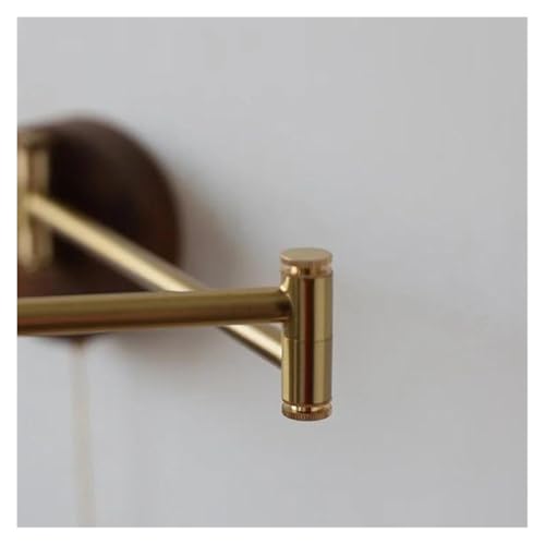 Applique da Parete A LED in Stile Nordico Moderno - Braccio Oscillante in Rame E Legno di Noce, Elegante Complemento D'Arredo per Bagno E Camera da Letto, Lampada D,Pull Chain Switch