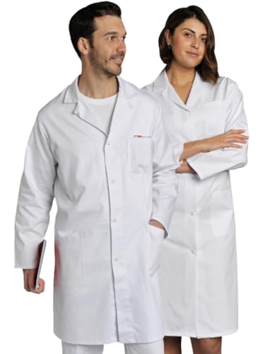 SNV Blouse blanche chimie lycée laboratoire 100% coton blanc manches longues Blouse medicale femme/homme convient également aux collèges. Chimie 3 poches...