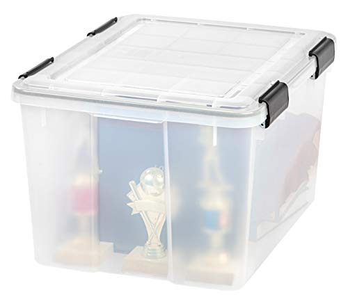 Image of IRIS USA 46 Quart WEATHERPRO Plastic Storage Box with Durable Lid and Seal and Secure Latching Buckles, Clear with Black Buckles, 1 Pack