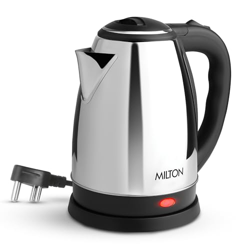 Milton Euroline Go Electro 2.0 Stainless Steel Electric Kettle, 1 Piece, 2 Litre, Silver, Power Indicator, 1500 Watts, Auto Cut-off, Detachable 360 Degree Connector, Boiler for Water, Instant Noodles