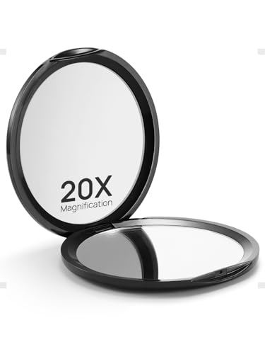Compact Mirror for Purses,1X/20X Magnifying Mirror,3-inch Pocket Size Small Mirror for Travel and Makeup,Round Black