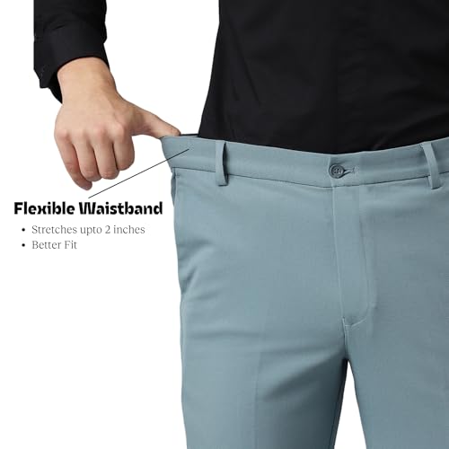 Image of SUBTRACT Slim-Fit Stretchable Lycra Formal Pants for Men with Flexible Waistband | Stylish Men's Wear Trousers for Office or Party |Dress Trouser Pant