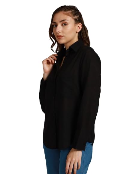 Image of High Star Women's Classic Oversized Spread Collar Long Sleeves Cotton Casual Shirt