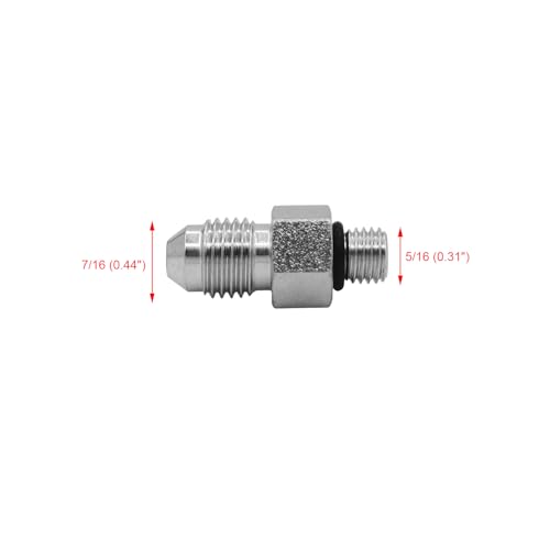 Image of (4-PACK) 6400-04-02-O Hydraulic Hose Adapter Fitting 1 /4 inch Male JIC 37 Flare (7 /16 inch-20UNF) x 1 /8 inch Male O-Ring Boss (5 /16 inch-24UNF) SAE Straight Pipe Joints Tube Connector Carbon Steel