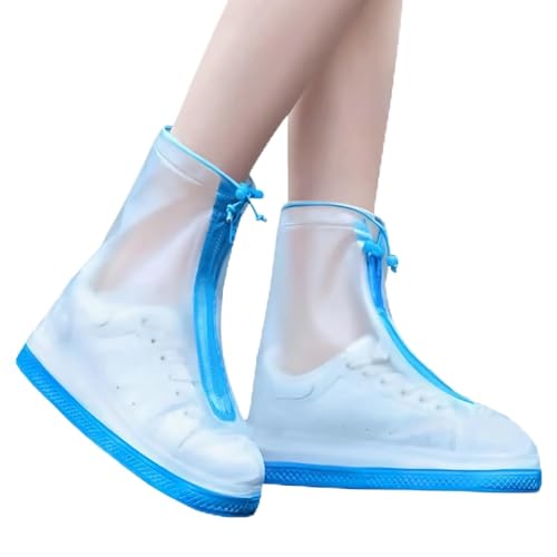 Couvre-chaussures imperméable en silicone bleu avec fermeture éclair et cordon