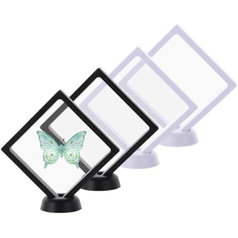 Okdeals 3D Floating Frame Display Cases, 4pcs Transparent PE Film Jewelry Storage Case for Bracelet Necklace Earrings Rings, Suspension Display Stands for Coin Medal Artefact Chip, 4.33''x4.33'' Cover
