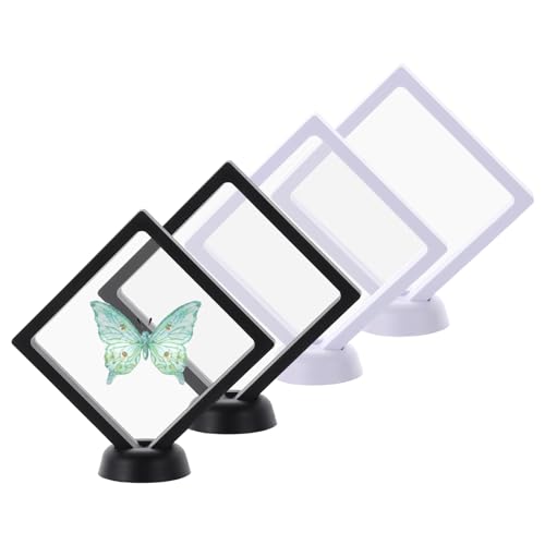 Image of 3D Floating Frame Display Cases, 4pcs Transparent PE Film Jewelry Storage Case for Bracelet Necklace Earrings Rings, Suspension Display Stands for Coin Medal Artefact Chip, 4.33''x4.33''