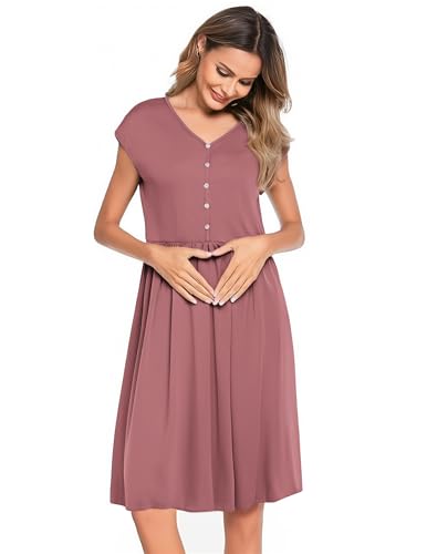 Weardear Camisón de Lactancia Camisón de Mujer con Botones Vestido de Maternidad sin Mangas Camisones para Mujeres Embarazadas Rojo S