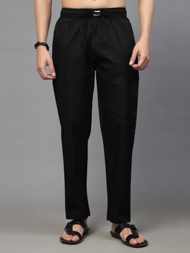 Image of Majestic Man Comfort Fit Solid Cotton Casual Lounge Pyjama with Elastic Waist, Drawstring & Zip Closure