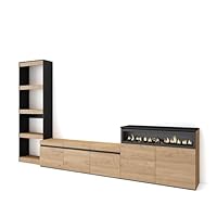 Skraut Home | Wohnwand Wohnzimmer | Wohnzimmermöbel, Möbelset | 310x186x35cm | Für TV-Geräte bis zu 65\ | Elektrokamin. | Moderner Stil | Eiche Schwarz