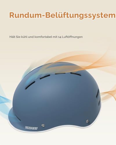 Findway Fahrradhelm für Herren und Damen mit Kinnpolster, Fahrrad Helm Erwachsene mit 14 Belüftungskanäle Cityhelm… – Ansicht 5