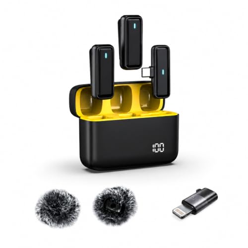 Image of Wireless Lavalier Microphone for iPhone & Android, Dual Wireless Mic with Noise Cancellation, Clip-On Microphone for YouTube, Vlogging, Video Recording, Interviews & Live Streaming