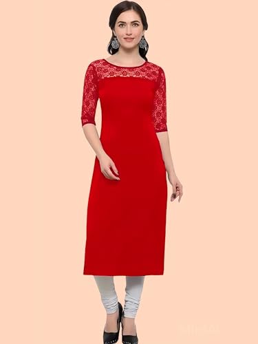 Image of Women's Crepe A-line Straight Kurtis, Plain Casual Wear Kurtis
