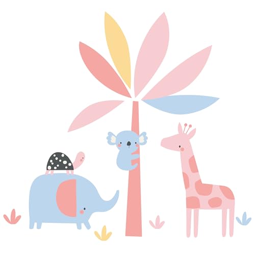 Lambs & Ivy Snuggle Jungle Pastel Safari Elephant/Giraffe/Tree