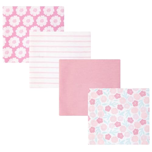 Image of Hudson Baby Infant Girls Cotton Flannel Receiving Blankets 4-Pack, Pink Daisies, One Size