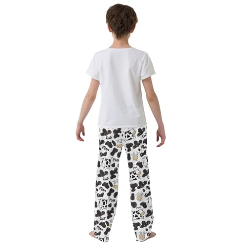 ZZXXB Milk Cow Print Boys Long Pants Soft Trousers Elastic Waist Kids Lounge Bottoms with Pockets S-XL3