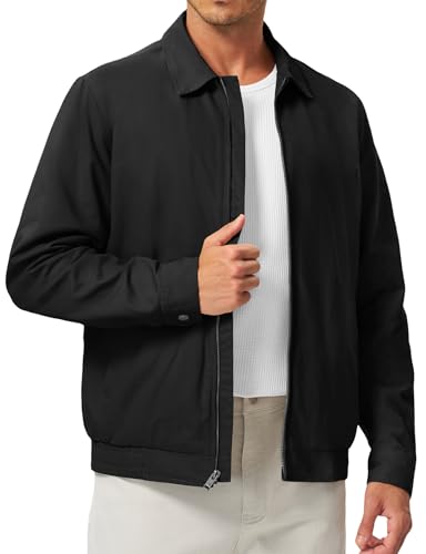 TBMPOY Mens Black Casual Jacket Cotton Lightweight Full Zip Canvas Spring Jackets Business Work Outwear with 3 Pockets M