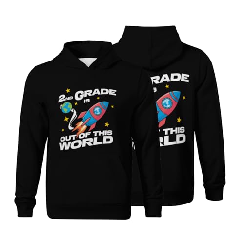 Kids 2nd Grade is Out Of This World Second Grade Design Boys Girls Lightweight Kangaroo Pocket Fleece Hoodies