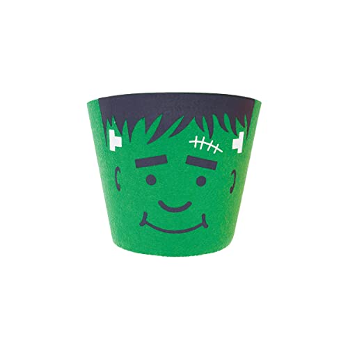 GALLERIE II Frankenstein Design Felt Halloween Candy Sweets Bucket Large Trick Or Treat Autumn Fall Harvest All Hallows Eve Decor Decoration Basket Green