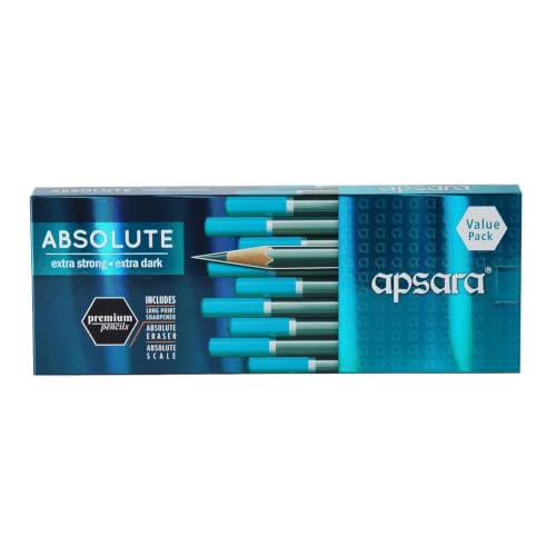 Image of Apsara Absolute Dark Pencils | Black and Dark Hexagonal Body for Strong Grip & Good Handwriting | Free Sharpener & Eraser | Non-Toxic - 10 Pencils