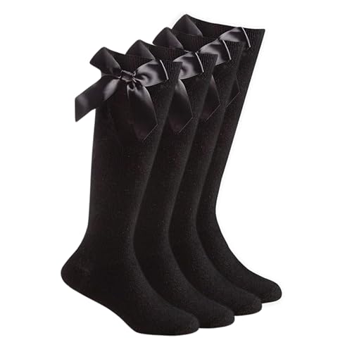 ShopMCR 2 Pairs Girls Knee High Socks with Bow Back to School Socks Cotton Rich Uniform Party Wear Comfort Fit