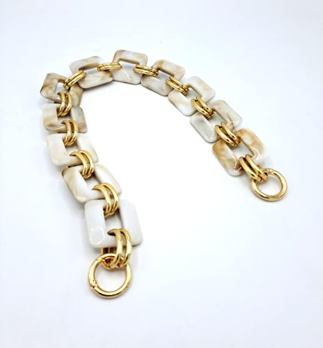 filati italiani Manici per Borse a Catena in Resina Colorata marmorizzata 50cm con moschettone Anello Oro da 2,5cm per ricambi e Borse Handmade (Panna Marmorizzato)