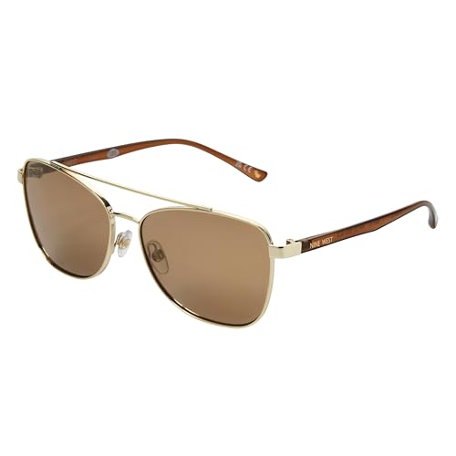 Nine West Women's Raisa Sunglasses Aviator, Gold, 59mm
