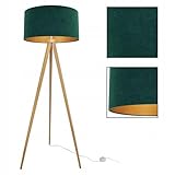 Lámpara de pie con pantalla dorada de terciopelo de tres patas - elegante lámpara para dormitorio, sala de estar y cocina