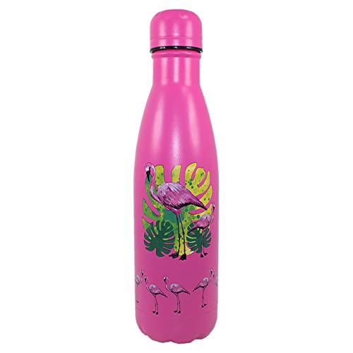 NatureVac, Flamingo 500ml Insulated Water Bottle from Deluxebase. Pink Stainless Steel Thermal Flask for Gym Office, Travel