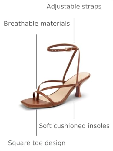Image of Women's Kitten Heel Strappy Open Square Toe Thong Ankle Strap Heels for Wedding