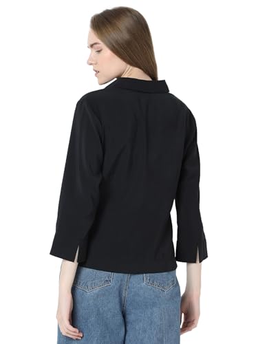 Image of VERO Moda Women's Polyester Solid Relaxed Fit T-Shirt