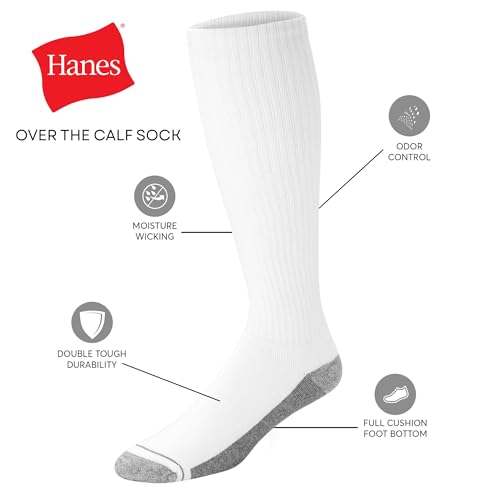 Image of Hanes Men's Crew & Over the Calf Socks Pack, Max Cushioned Moisture-wicking Stay Dry Socks, Athletic Socks, 6, 8 Or 12-pairs