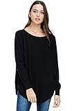 A+D Womens Oversized Raw Neck Pullover Sweater Top w/ Round Hem