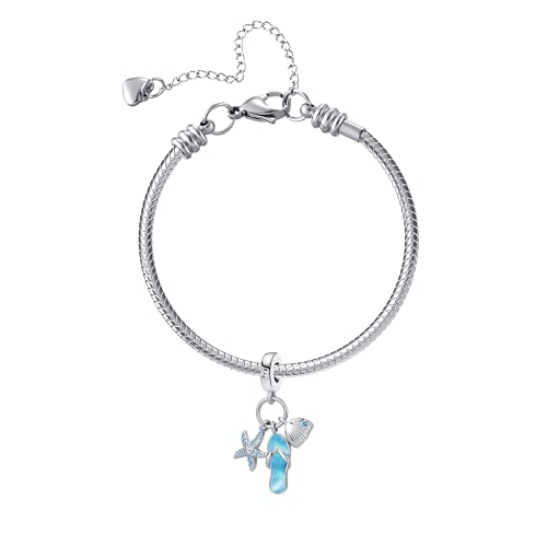 Dwjsu Starfish Sea Shell Ocean Beach Slipperscharm Blue Rhinestone Dangle Bead Charm For Charms Bracelet For Girls Women, Dw-Dmy037 #TOP1