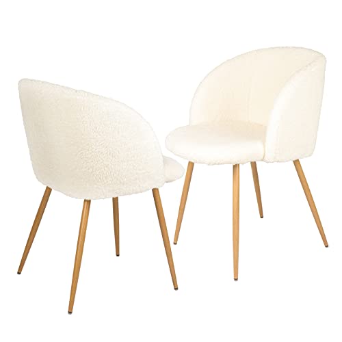 Homsof Set Of 2 Off White Upholstered Dining Chair Teddy Faux Fur Accent Armchair For Kitchen And Living Room #TOP2