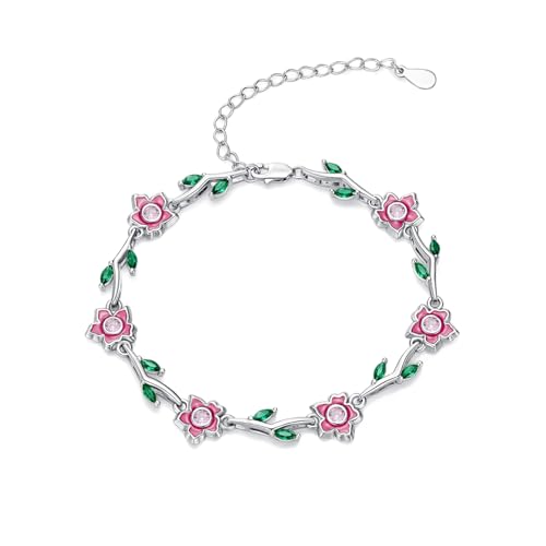 Image of Sunflower /Lily of Valley /Carnation /Camellia /Daisy /Peach Blossom /Rose /Tulip Bracelet 925 Sterling Silver Birth Flower Bracelet for Women Jewelry Gifts