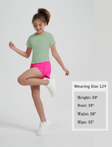 Image of EXARUS Girls Athletic Shirts Quick Dry Workout Split Back Crop Tops 6-14Y | Tween Athletic Sports Soccer Activewear Gym Running Dri Fit Teen Tennis Performance Hiking Short Sleeve Tees Kids 6-14Y