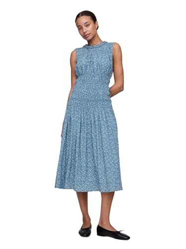 gap dresses GAP Womens Smocked Midi Dress Light Blue Floral L at Amazon Women's  Clothing store