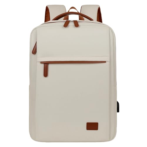 Mochila de Viagem Feminina Com Grande Capacidade Negócio Escolar Impermeável e Resistente Nylon 14-15,6 Polegadas Saco de Laptop Interface de Carregamento USB Multifuncional (Branco)