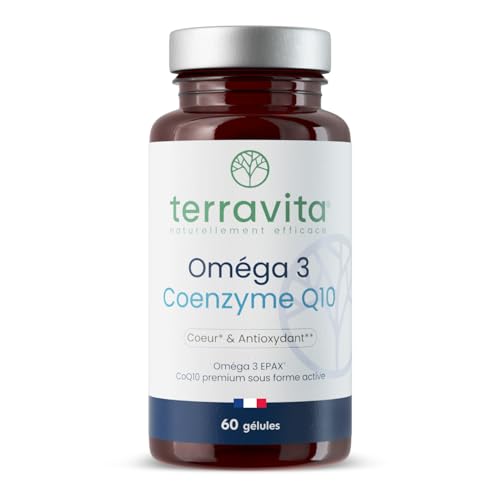 Oméga 3 Brevetés EPAX® + Coenzyme Q10 Ubiquinol Kaneka® | Poissons Sauvages | Système Cardiovasculaire - Immunitaire - Cérébral | TOTOX Ultra Faible | 60 Capsules | Made in France | Terravita