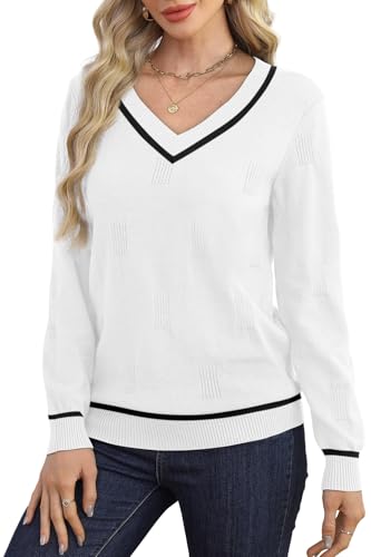 WIHOLL Sweaters for Women V Neck Long Sleeve Tops Fashion Lightweight Pullover Clothes Fall Outfits 2025