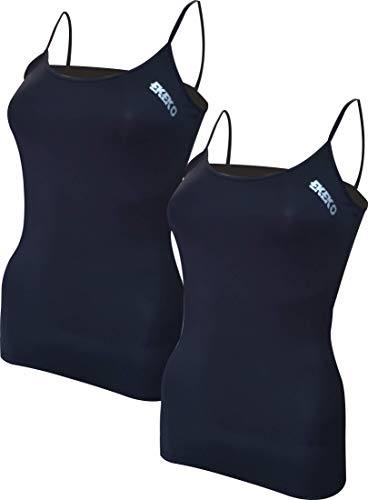 Pack x2ud Camiseta Interior Deportiva Entallada Mujer EKEKO Vinyasa. Camiseta Interior de Tirantes .Lycra. (Negro, XL)