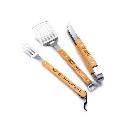 Personalized BBQ Tool Set Gifts for Dad, 3 Optional Utensils, Cus...