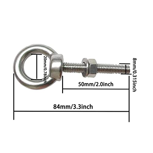 Image of M8 Shoulder Eye Bolt, 4pack Stainless Steel Eye Bolts 5 /16 inch Heavy Duty Screw Bolt Accessories Include Nuts and Washer(Thread Length 50mm)