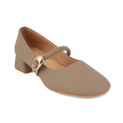 Image of DROP BOLD Khaki Square Toe Mary Jane Block Heel Show For Women & Girls