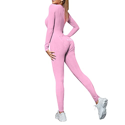 Koitniecer Damen One Piece Onesie Nachtwäsche Sexy Butt Button Back Flap Jumpsuit Pyjamas Bodycon Bodysuit Strampler (Pink, M) Cover