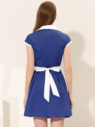 Image of Allegra K Women's Vintage Button Down Shirt Dress Notch Lapel Short Sleeve Belted Office Mini Short Dresses