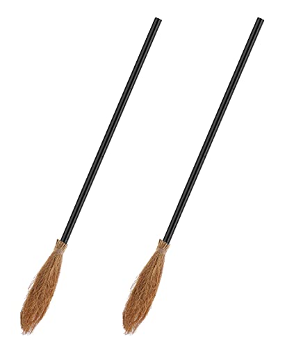 Medoore 2 Pack Halloween Witch Broom Plastic Witch Broomstick Cosplay Broom Props, Realistic Wizard Flying Broom Stick Accessory for Costumes