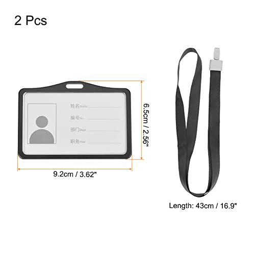 Portatarjetas horizontal de aluminio negro de 9,2x6,5 cm con cordon para cuello pack de 2 2