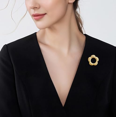 Image of Gold Brooches for Women Ladies Yellow Broach Flower Bow Rhinestone Lapel Pins Blazer Dress Denim Jacket Accessories